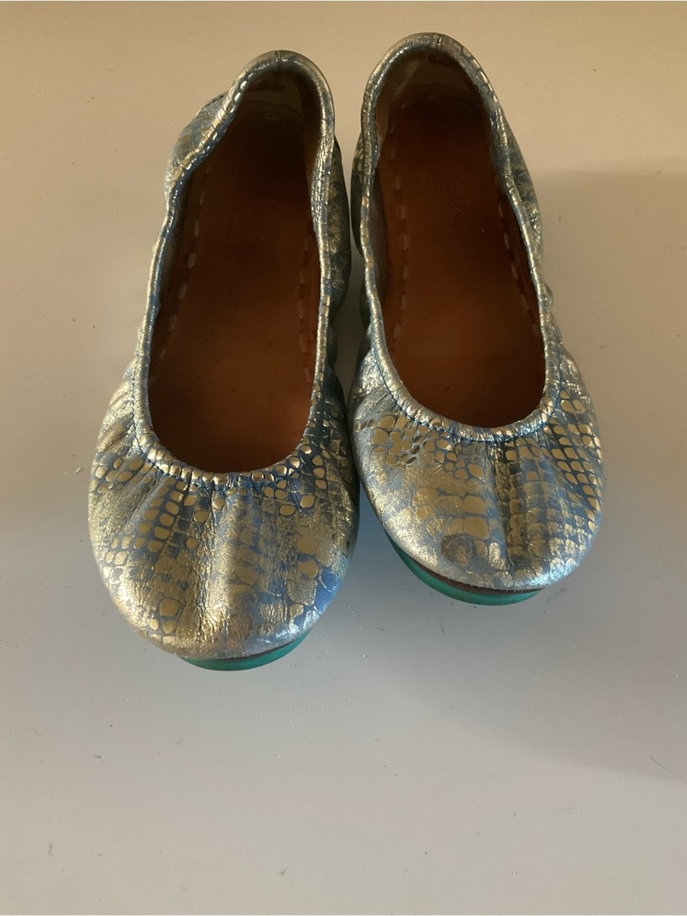 Tieks Silver Metallic Snakeskin-Textured Ballet Flats